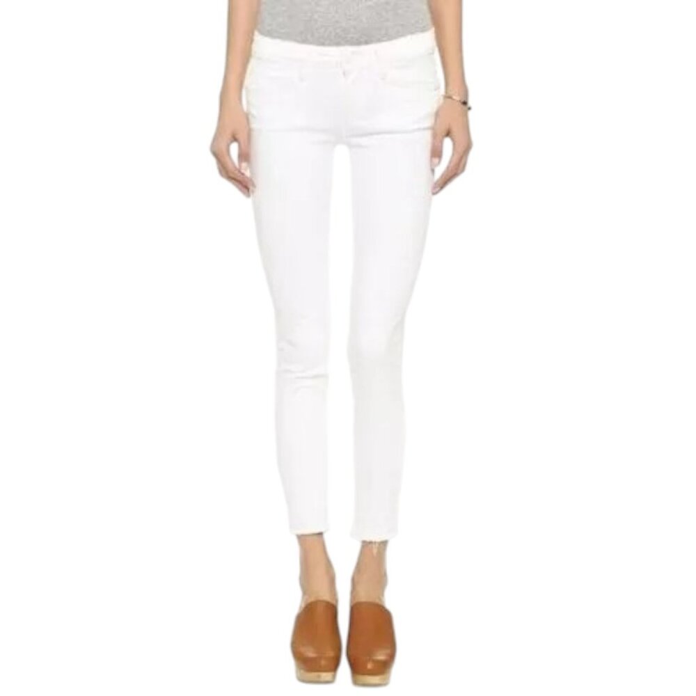 Paige Verdugo Crop White Jeans Raw Hem Cotton Blend Stretch Denim Size 32